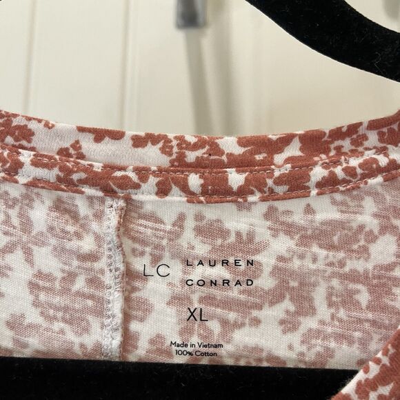 LC Lauren Conrad Floral Short Sleeve Top Boho Cottage Womens Size XL Pink Rust - Picture 4 of 8